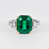 معتمد من GRS 4.90 قيراط زيت غير مهم زمرد كولومبي وقطع شبه منحرف ألماس 3-حجر Ring