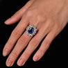 GRS Certified 5.79 Carat Oval Royal Blue Sapphire and Diamond Halo Ring