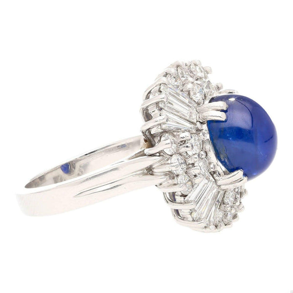 GRS Certified 6.03 Carat No Heat Burma Royal Blue Star Sapphire & Diamond Ring