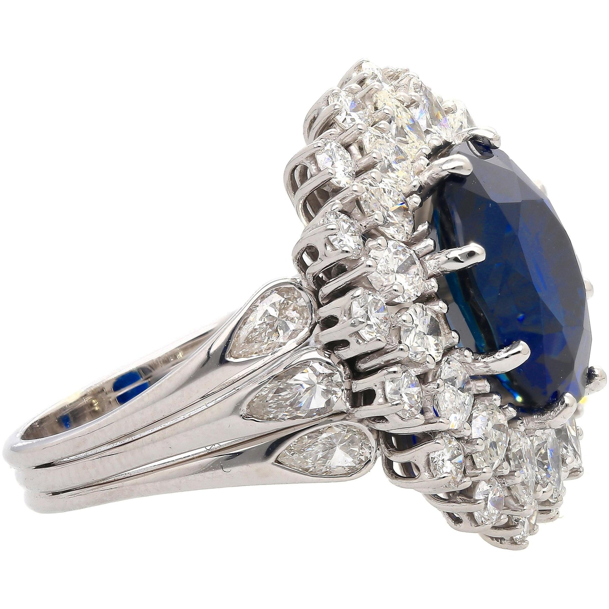 GRS Certified 7.15 Carat Vivid Blue Sapphire & Diamond 18K Ring