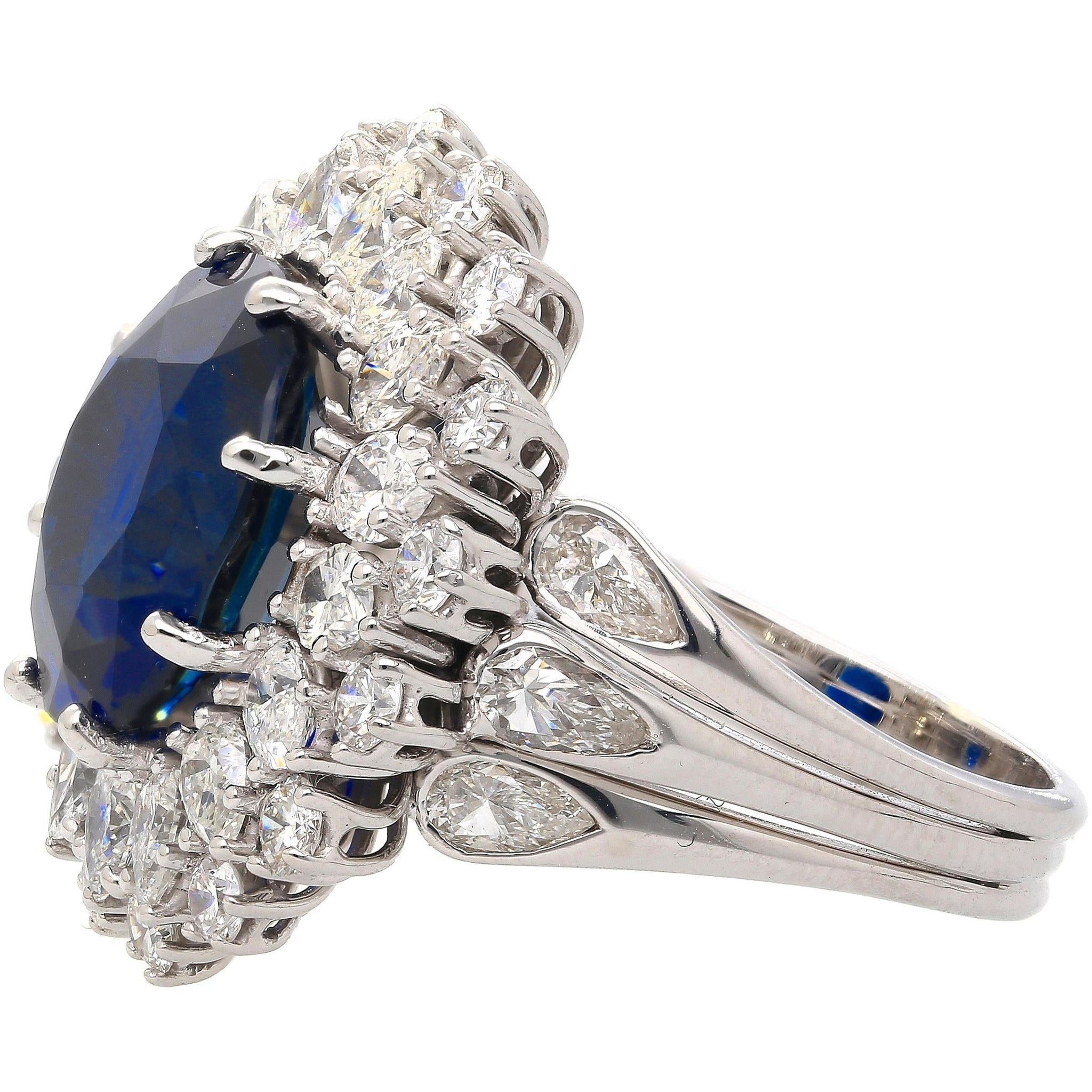 GRS Certified 7.15 Carat Vivid Blue Sapphire & Diamond 18K Ring