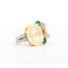 GRS Certified No Heat 12.61 Carat Oval Yellow Sapphire & Emerald Floral Ring