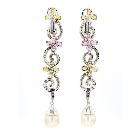 Greek 12 Carat Diamond South Sea Pearl Tourmaline Citrine Earring Necklace Set