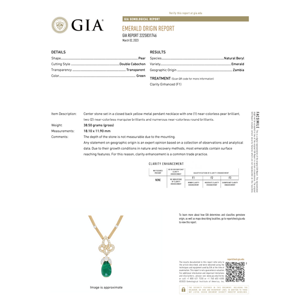 Collier Henry Dunay en or 18K à maillons fantaisie avec émeraude zambienne taille cabochon à goutte d’huile, petite taille
