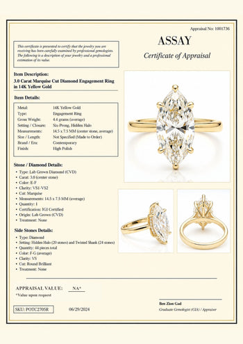 IGI Cert. 3 Carat Marquise Lab Diamond Hidden Halo Engagement Ring – Assay Jewelers