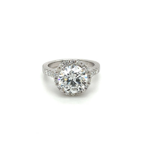 IGI Certified 3.35 Carat Round Cut Lab Grown CVD Diamond In Basket Cathedral Diamond Halo Ring