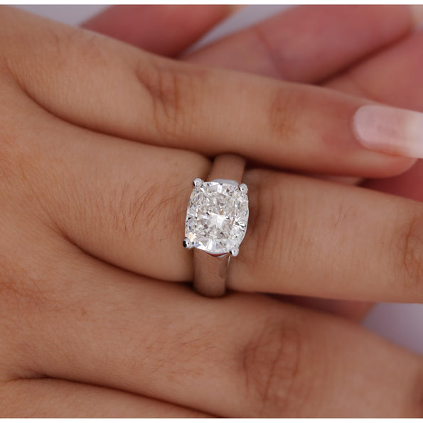 IGI, bague solitaire orientée est-ouest en diamant de laboratoire taille Coussin de 3,46 carats, certifiée IGI
