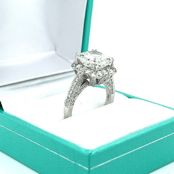 Bague halo diamant taille radiant de laboratoire semi-pavée, 5 carats F/VS1, certifiée IGI