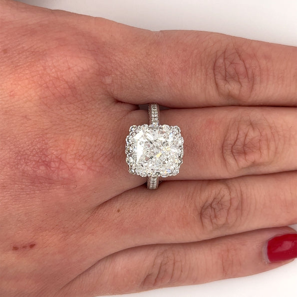 Bague diamant halo semi-pavé taille radiant 5 carats F/VS1, diamant de laboratoire certifié IGI