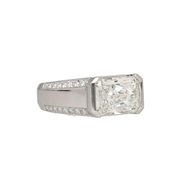 IGI Certified 5.5 Carat Radiant Cut Lab Diamond Half Bezel East-West Unisex Ring