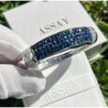 Invisible Set 19 Carat Square Cut Blue Sapphire and Diamond Bangle in 14K White Gold