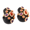 L'OREE DU BOIS Ebony Wood Coral Amethyst 18K Gold Designer Clip On Earrings