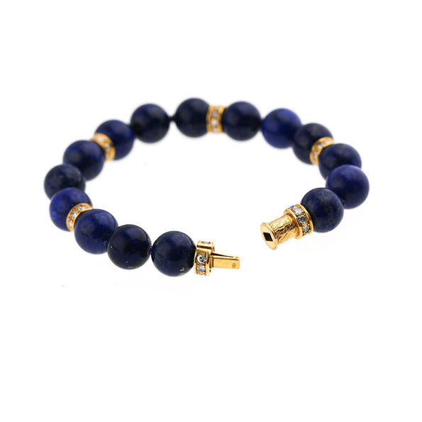Lapis Lazuli Bead with Diamond Rondelles 18K Yellow Gold Necklace & Bracelet Set