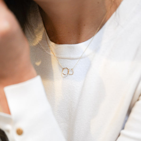 Locking Double Circle 14K Solid Gold Chain Necklace