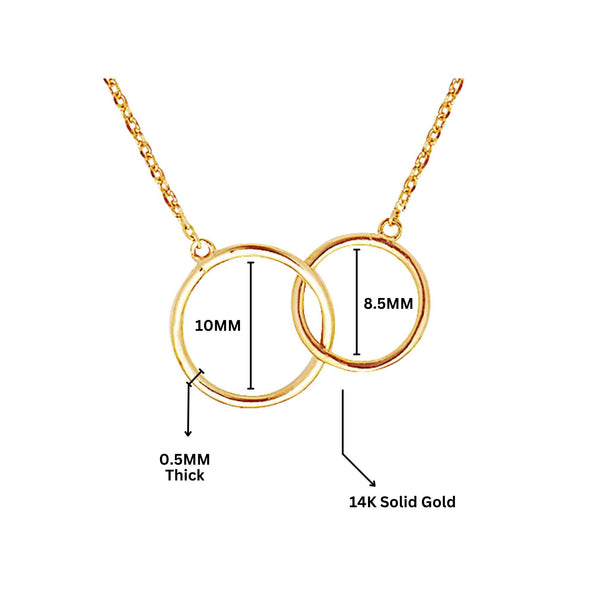 Locking Double Circle 14K Solid Gold Chain Necklace