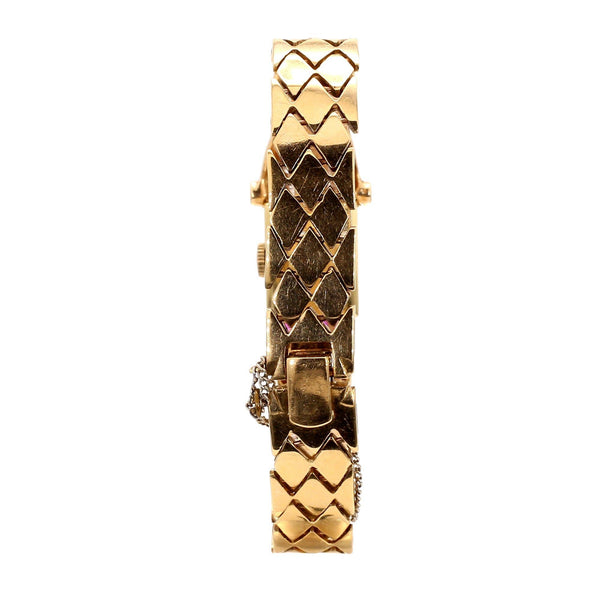 Mercedes Signed 14K Gold Ruby & Diamond Art Deco Hidden Watch Bracelet