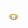 Mikimoto Signed 8mm Pearl & Diamond Cluster in 18K Yellow Gold Cocktail Ring