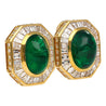 Mouawad Signed Vivid Cabochon Emeralds & Baguette Diamond Halo Clip On Earrings