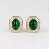 Mouawad signierte lebendige Cabochon-Emeralds & Baguette-Diamant-Halo Clip-On Ohrringe