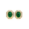 Mouawad Signed Vivid Cabochon Emeralds & Baguette Diamond Halo Clip On Earrings