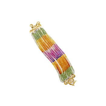 Multi Color Sapphire Bead and Diamond Bracelet in Designed 18K Yellow Gold – Assay Jewelers