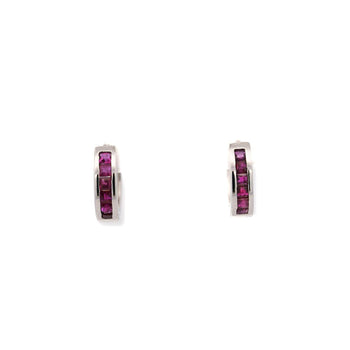 Natural 0.44 CTTW Square Cut Ruby Huggie Hoop Earrings in 14K White Gold – Assay Jewelers