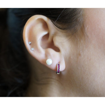 Natural 0.44 CTTW Square Cut Ruby Huggie Hoop Earrings in 14K White Gold – Assay Jewelers
