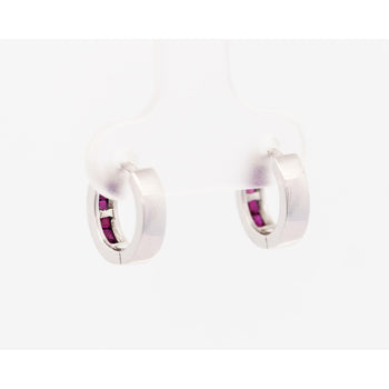 Natural 0.44 CTTW Square Cut Ruby Huggie Hoop Earrings in 14K White Gold – Assay Jewelers