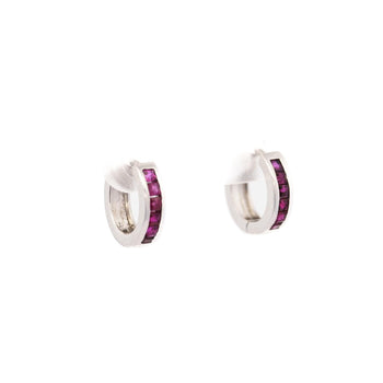 Natural 0.44 CTTW Square Cut Ruby Huggie Hoop Earrings in 14K White Gold – Assay Jewelers