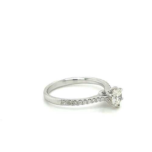 Natural 0.60 Carat Diamond Engagement Ring with 6-prong Straight Shank Diamond Sides in 18K White Gold