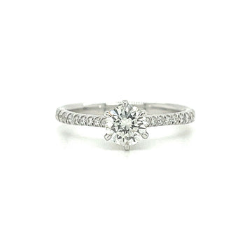 Natural 0.60 Carat Diamond Engagement Ring with 6-prong Straight Shank Diamond Sides in 18K White Gold – Assay Jewelers