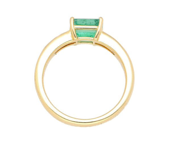 Natural 1 Carat Emerald & Baguette Diamond 18K Gold East West Ring