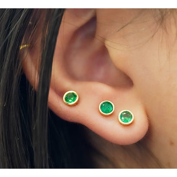 Natural 1/2 Carat Emerald Round Bezel Stud Earrings 14K Gold – Assay Jewelers