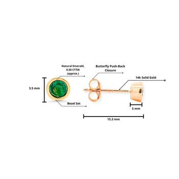 Natural 1/2 Carat Emerald Round Bezel Stud Earrings 14K Gold – Assay Jewelers