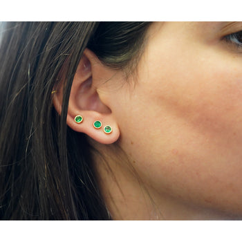 Natural 1/2 Carat Emerald Round Bezel Stud Earrings 14K Gold – Assay Jewelers
