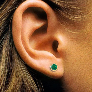 Natural 1/2 Carat Emerald Round Bezel Stud Earrings 14K Gold – Assay Jewelers