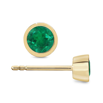 Natural 1/2 Carat Emerald Round Bezel Stud Earrings 14K Gold – Assay Jewelers