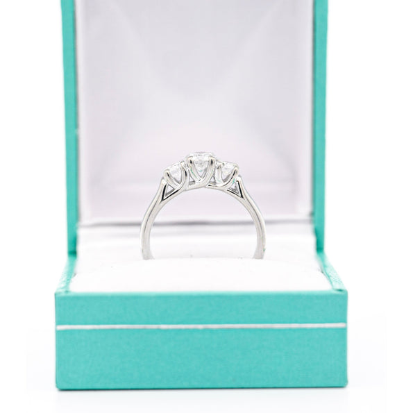 Natural 1.30 Carat Round-Brilliant Diamond Three Stone Ring in 14K White Gold