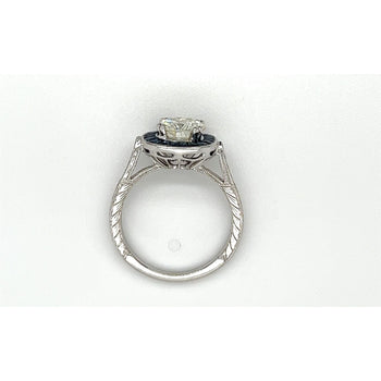 Natural 1.40 Carat Round Cut Diamond With Blue Sapphire Halo in Filigree Art Deco Ring Setting – Assay Jewelers