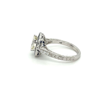 Natural 1.40 Carat Round Cut Diamond With Blue Sapphire Halo in Filigree Art Deco Ring Setting – Assay Jewelers