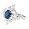 Natural 1.52 Carat Oval Blue Sapphire and Diamond Platinum Floral Ring