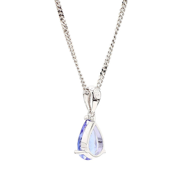 Natural 2 Carat Pear Cut Tanzanite in 18K White Gold Teardrop Pendant Necklace