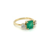 Natural 2.05 Carat Colombian Emerald and Diamond Three-Stone Thin Band Ring in 14K Yellow Gold