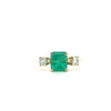 Natural 2.05 Carat Colombian Emerald and Diamond Three-Stone Thin Band Ring in 14K Yellow Gold