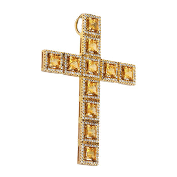 Natural 2.33 Carat Princess Cut Yellow Sapphire & Diamond Halo Cross Pendant – Assay Jewelers