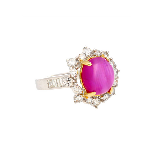 Natural 4.62 Carat Pinkish Red Star Ruby and Diamond Cocktail Ring