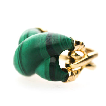 Natural Carved Malachite Quatrefoil Floral Dome Four-Prong 14K Yellow Gold Ring – Assay Jewelers