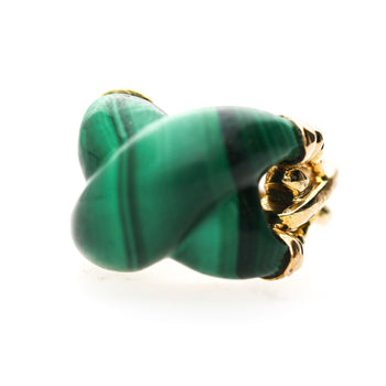 Natural Carved Malachite Quatrefoil Floral Dome Four-Prong 14K Yellow Gold Ring – Assay Jewelers