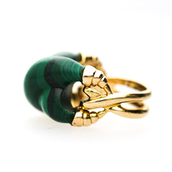 Natural Carved Malachite Quatrefoil Floral Dome Four-Prong 14K Yellow Gold Ring – Assay Jewelers