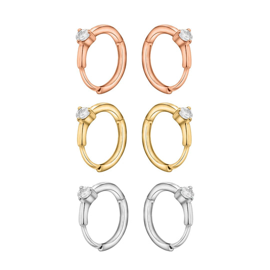 Natural Diamond 14K Huggie Hoop Earrings Multi Ear Placement